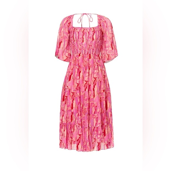 ba&sh Teoli open tie back patterned Midi Dress Pink 45110 - Picture 5 of 16